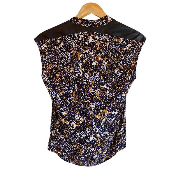 MAJE Blouse Cowl Neck Blouse Top Black Colorful Faux Suede Details Sleeveless 2 - Picture 4 of 8